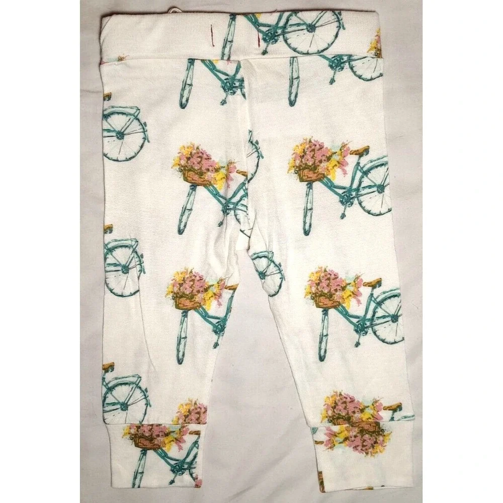 Milkbarn White Bicycle Baby Girl Pants‎ 6 9 12 Mos Rayon From Bamboo Soft Bike